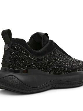 Black Crystal Embellished Slip-On Women's Sneaker